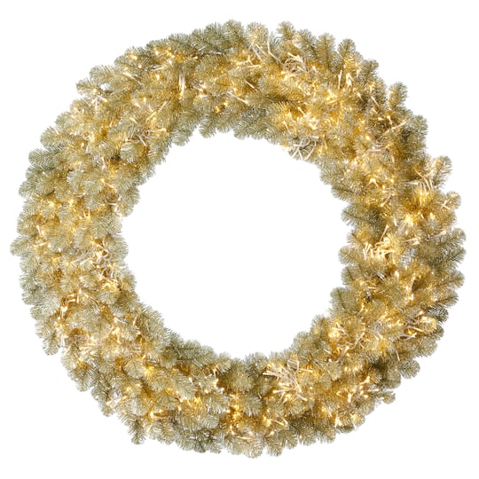 30" Pre-Lit Champagne Christmas Wreath, Warm White LED Lights